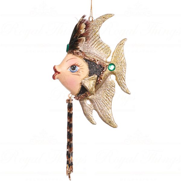 Goodwill Christmas Ornament Gold Green Brown Art Deco Angel Fish B92158 Gold