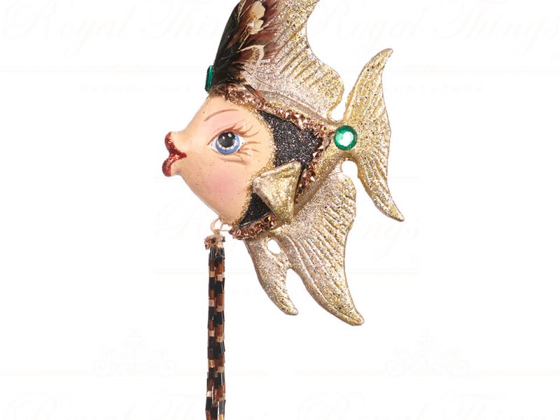 Goodwill Christmas Ornament Gold Green Brown Art Deco Angel Fish B92158 Gold