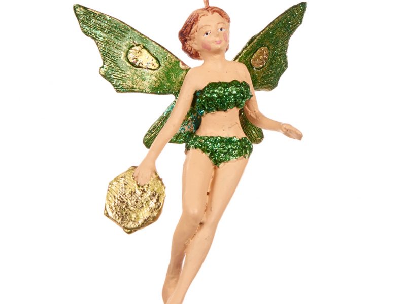 Goodwill Christmas ornament green fairy gold R88176 standing