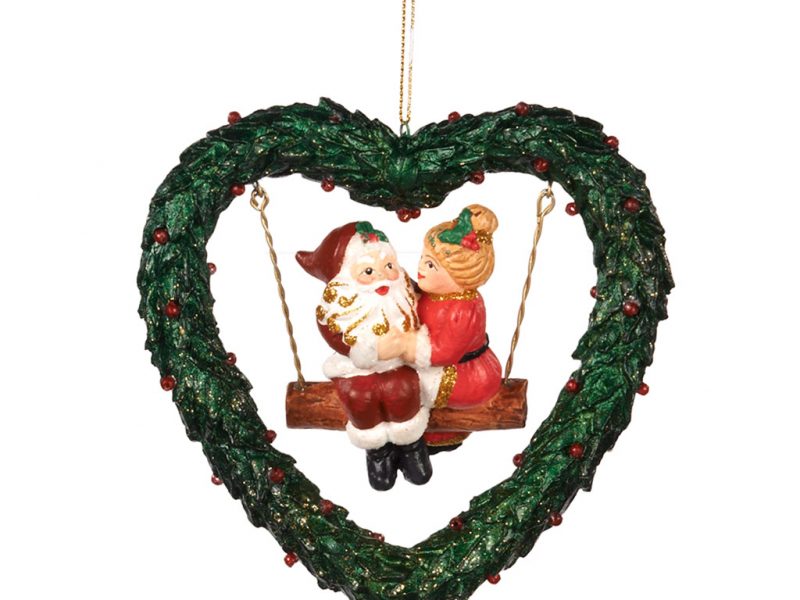 Goodwill Christmas Ornament Red Green Brown Santa Couple On Heart B96762 Darksanta