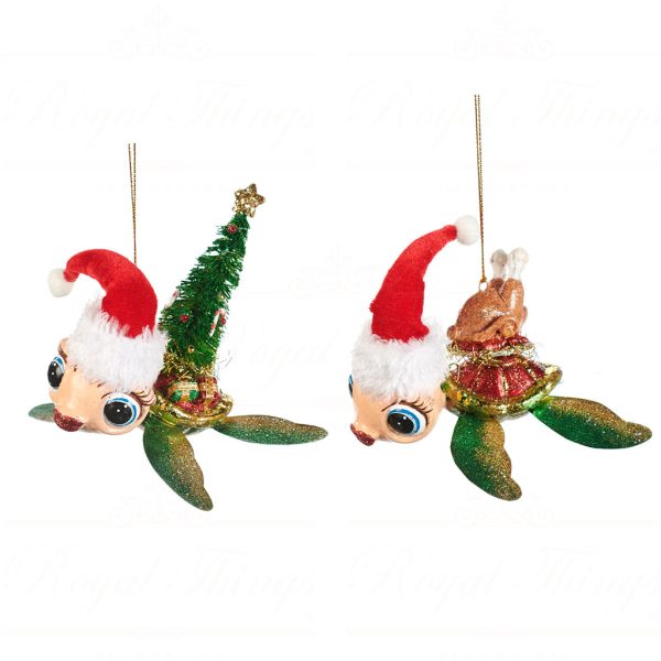 Goodwill Christmas Ornament Red Green Gold Fishmas Xmas Baby Turtle B92360
