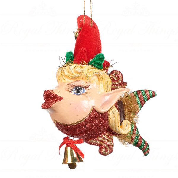 Goodwill Christmas Ornament Red Green Gold Fishmas Xmas Elves Fish B92352 Woman