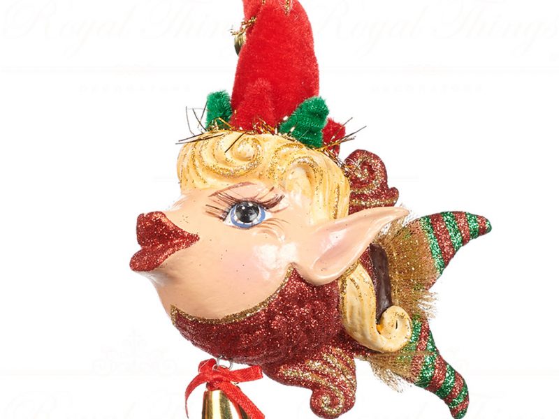 Goodwill Christmas Ornament Red Green Gold Fishmas Xmas Elves Fish B92352 Woman