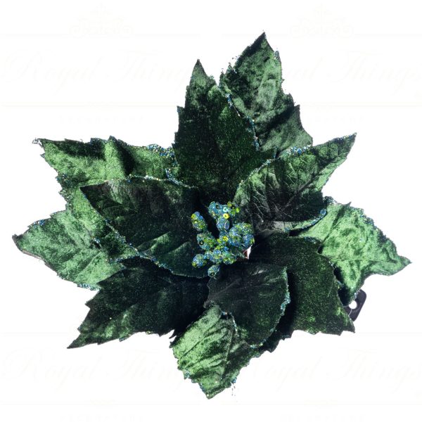 Goodwill Christmas Flowers Fabric Glitter Poinsettia On Clip Green Sp 20506