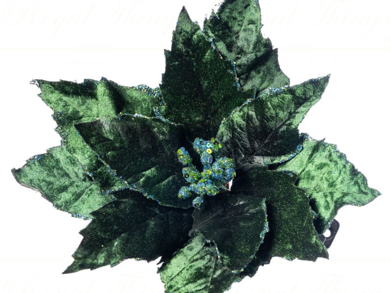 Goodwill Christmas Flowers Fabric Glitter Poinsettia On Clip Green Sp 20506