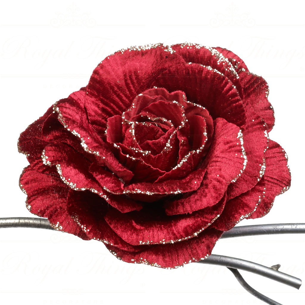 Goodwill christmas flowers Fabric Glitter Rose on Clip red gold FF 99335 Goodwill Christmas Flowers Fabric Glitter Rose On Clip Red Gold Ff 99335