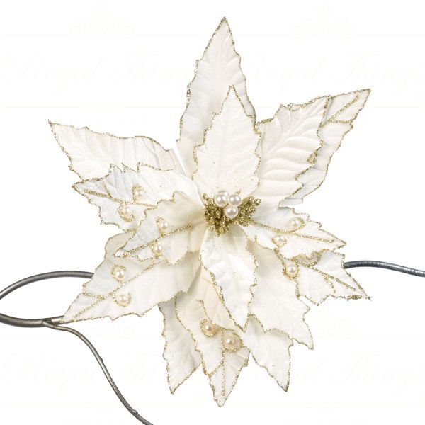 Goodwill Christmas Flowers Fabric Pearl Poinsettia On Clip Creme Gold Ff 99305