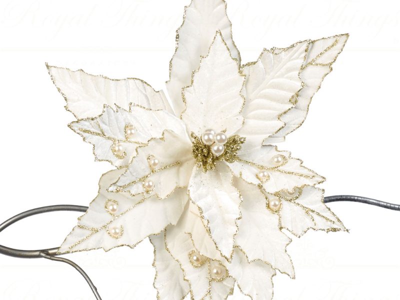 Goodwill Christmas Flowers Fabric Pearl Poinsettia On Clip Creme Gold Ff 99305