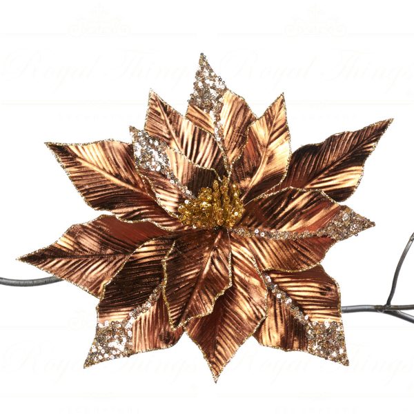 Goodwill Christmas Flowers Fabric Sequin Poinsettia On Clip Copper Gold Ff 99336