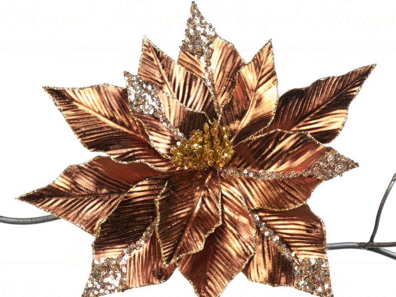 Goodwill Christmas Flowers Fabric Sequin Poinsettia On Clip Copper Gold Ff 99336