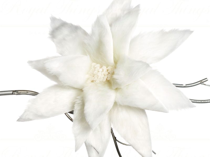 Goodwill Christmas Flowers Furry Poinsettia On Clip White Ff 99117