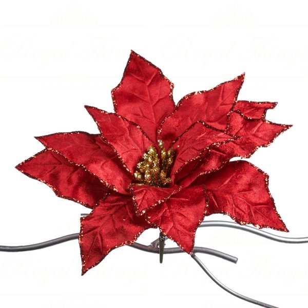Goodwill Christmas Flowers Glitter Poinsettia On Clip Red Ff 99238