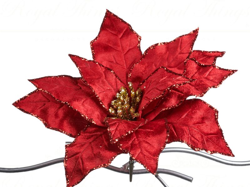 Goodwill Christmas Flowers Glitter Poinsettia On Clip Red Ff 99238