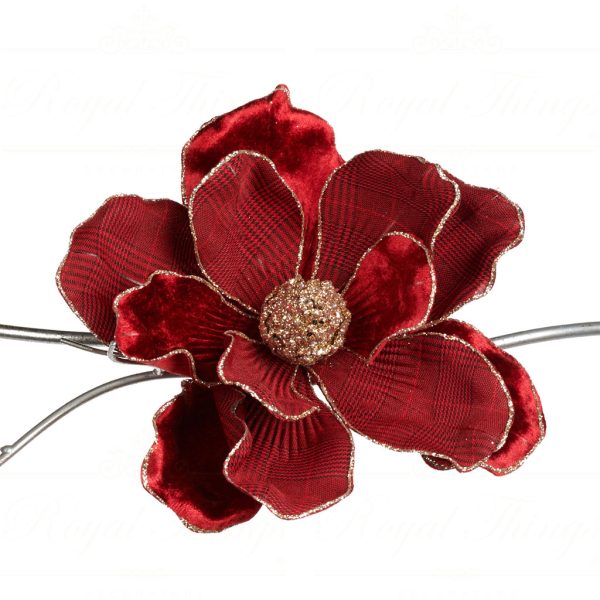 Goodwill Christmas Flowers Houndst Magnolia On Clip Burgundy Red Gold J 61209