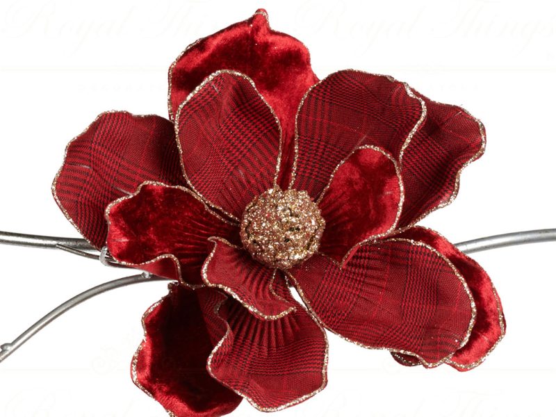 Goodwill Christmas Flowers Houndst Magnolia On Clip Burgundy Red Gold J 61209