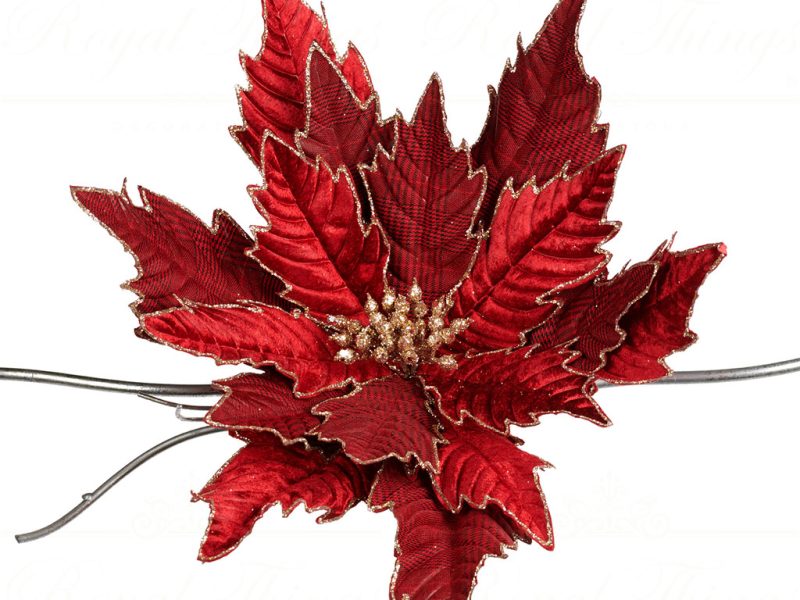Goodwill Christmas Flowers Houndst Poinsettia On Clip Red Burgundy J 61207