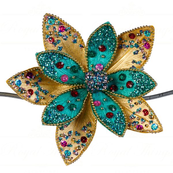 Goodwill Christmas Flowers Jewel Beaded Poinsettia Flower On Clip Green Gold Br 39330