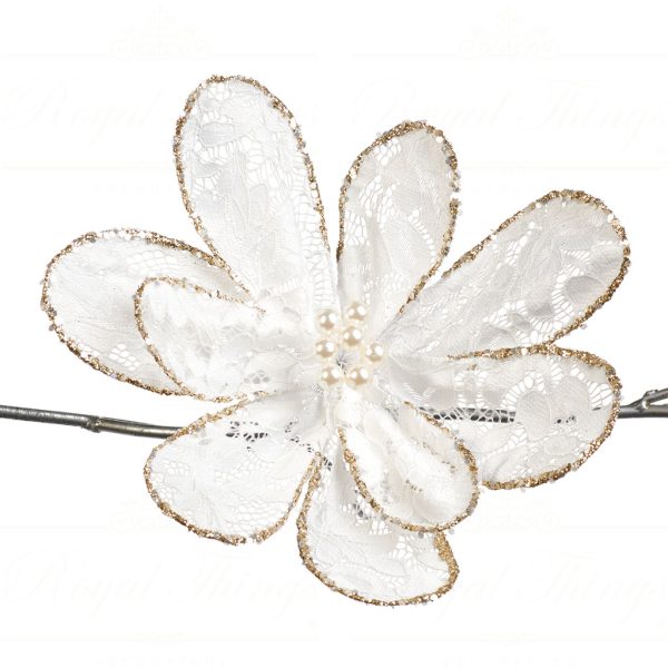 Goodwill Christmas Flowers Lace Pearl Flower On Clip Creme Gold Ff 99307
