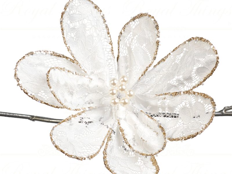 Goodwill Christmas Flowers Lace Pearl Flower On Clip Creme Gold Ff 99307