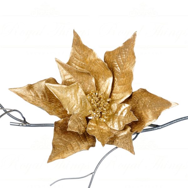 Metallic Poinsettia Flower on Clip 33 cm - Set/2