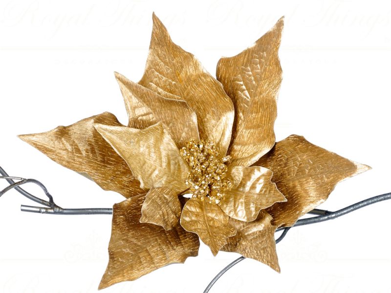 Goodwill christmas flowers Metallic Poinsettia Flower on Clip gold SP 20519