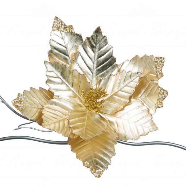Goodwill Christmas Flowers Metallic Poinsettia On Clip Gold Ff 99215
