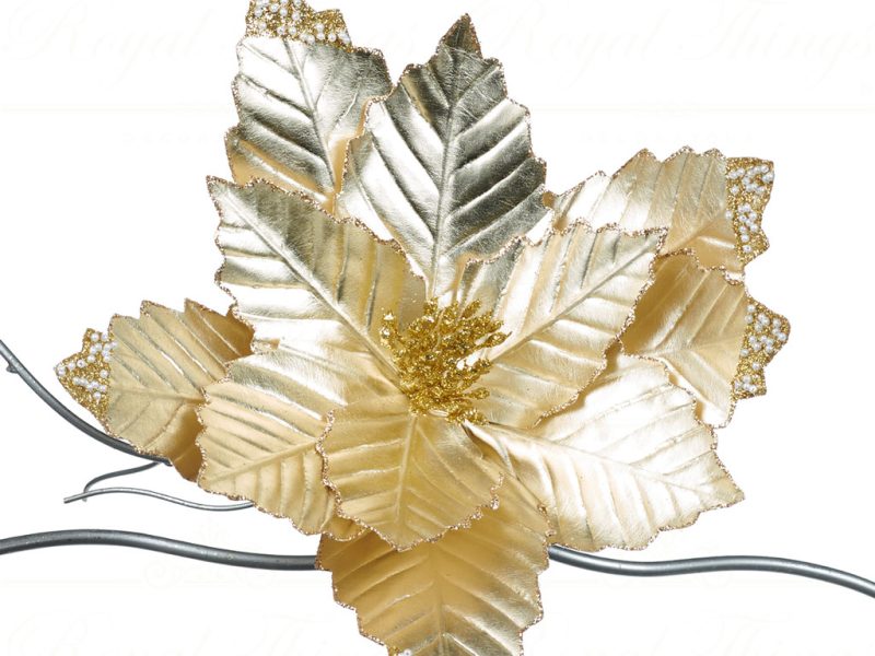 Goodwill Christmas Flowers Metallic Poinsettia On Clip Gold Ff 99215