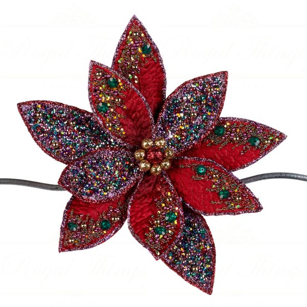 Goodwill Christmas Flowers Sequin Beaded Poinsettia Flower On Clip Red Multi Br 39329