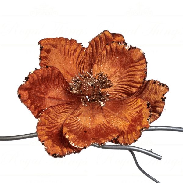 Goodwill Christmas Flowers Velvet Glitter Magnolia On Clip Copper Fl 18526