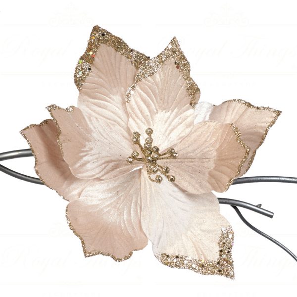 Goodwill Christmas Flowers Velvet Glitter Poinsettia On Clip Creme Gold Fl 18502