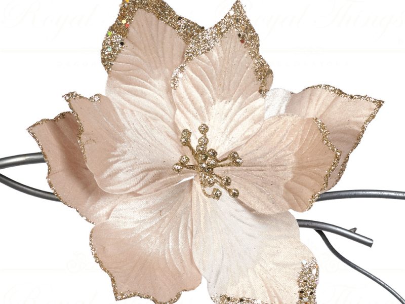 Goodwill Christmas Flowers Velvet Glitter Poinsettia On Clip Creme Gold Fl 18502