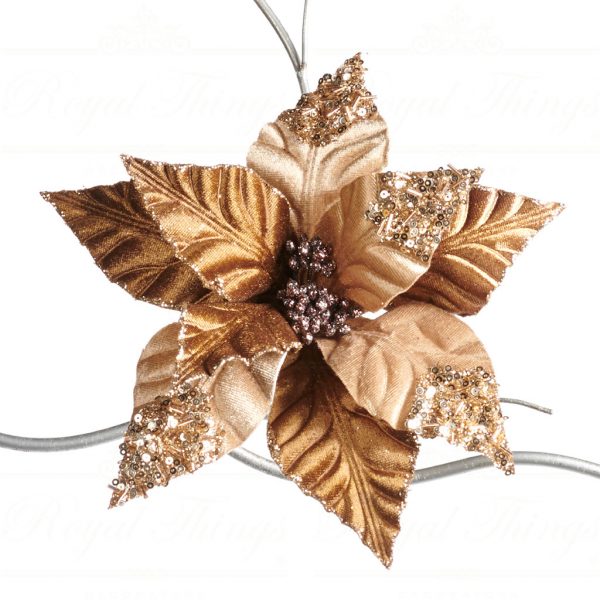 Goodwill Christmas Flowers Branches Brown Cream Glitter Poinsettia On Clip Ff99144