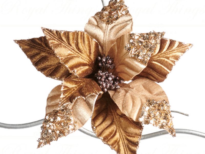 Goodwill Christmas Flowers Branches Brown Cream Glitter Poinsettia On Clip Ff99144