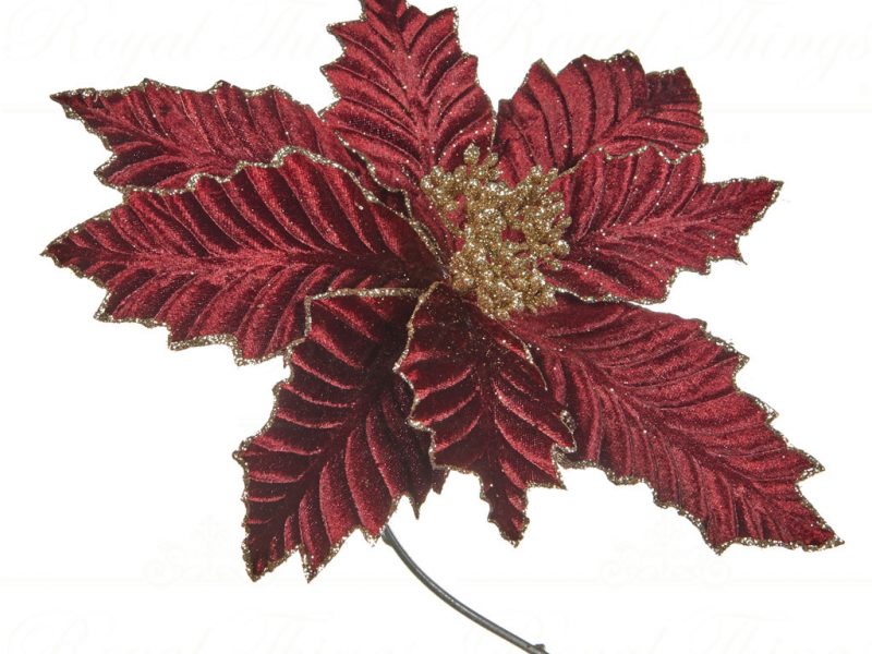 Goodwill Christmas Flowers Branches Burgundy Glitter Poinsettia On Clip Sp20003