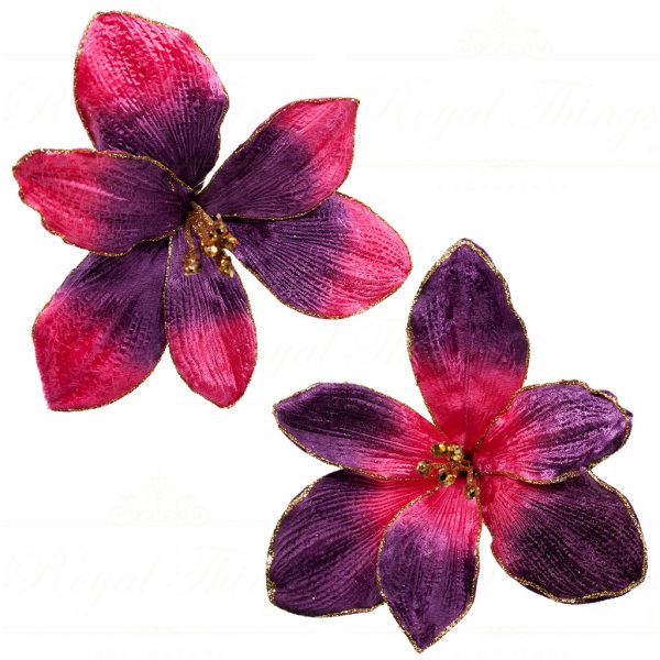 Goodwill Christmas Flowers Branches Glitter Lily Flower On Clip Purple Pink J 64333