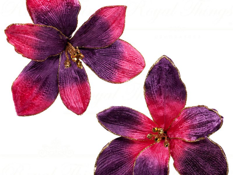 Goodwill Christmas Flowers Branches Glitter Lily Flower On Clip Purple Pink J 64333