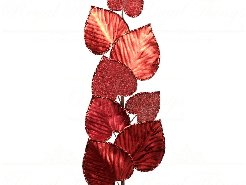 Goodwill Christmas Flowers Branches Glitter Metallic Heart Shape Leaf Stem Red Ff 99217