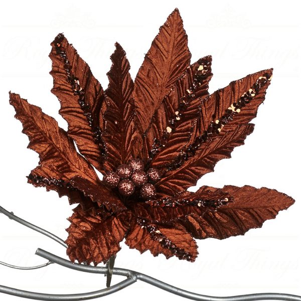 Goodwill Christmas Flowers Branches Glitter Poinsettia On Clip Brown Ff 99226
