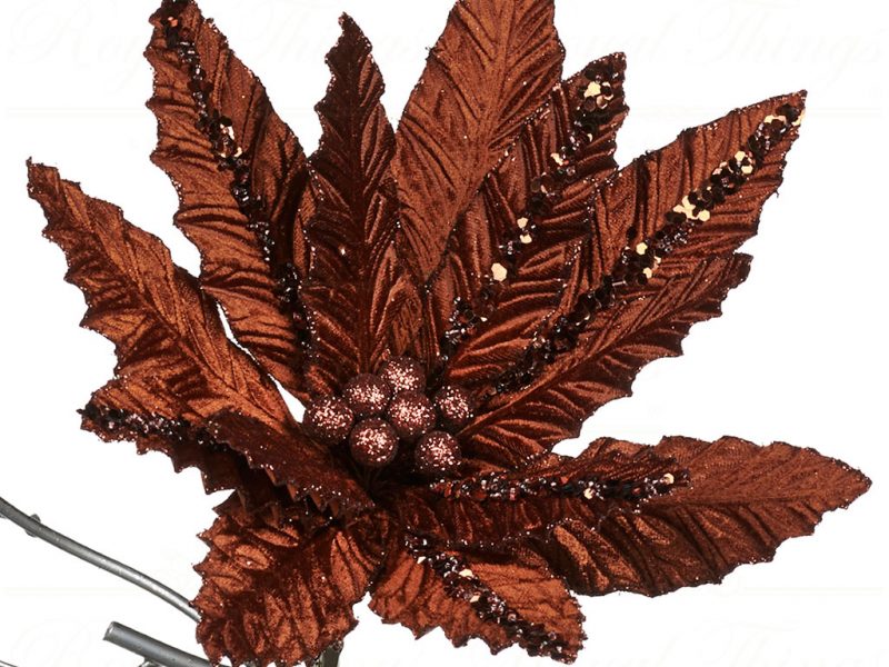 Goodwill Christmas Flowers Branches Glitter Poinsettia On Clip Brown Ff 99226