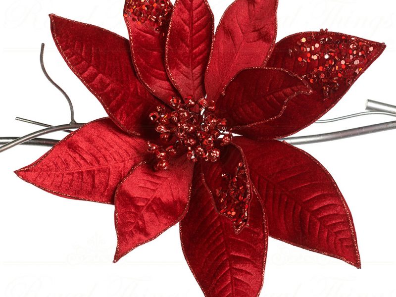 Goodwill Christmas Flowers Branches Glitter Poinsettia On Clip Burgundy Sp 20378