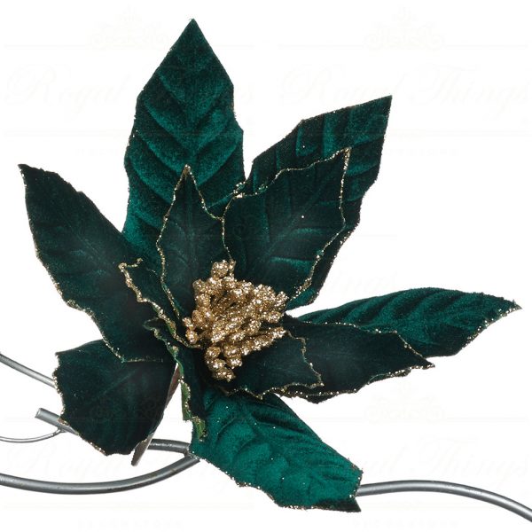 Goodwill Christmas Flowers Branches Glitter Poinsettia On Clip Green Champagne Ff 99219