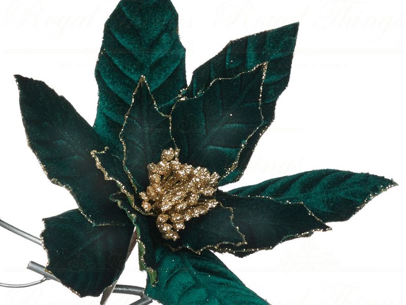 Goodwill Christmas Flowers Branches Glitter Poinsettia On Clip Green Champagne Ff 99219
