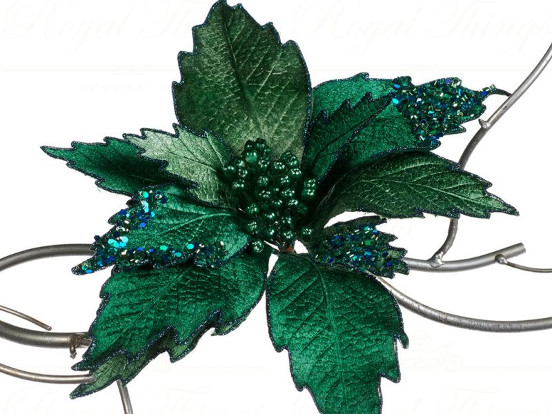 Goodwill Christmas Flowers Branches Green Blue Glitter Tip Poinsettia On Clip Sp20207