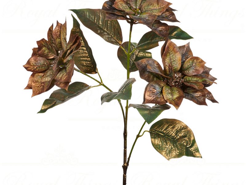 Goodwill Christmas Flowers Branches Metallic 3 Poinsettia Flower Stem Gold Green Sp 20370