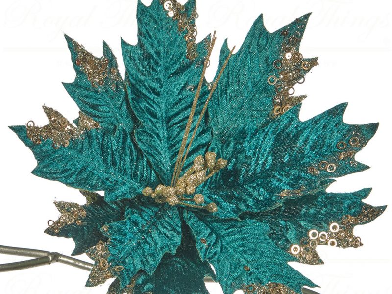 Goodwill Christmas Flowers Branches Velvet Glitter Poinsettia On Clip Green Champagne Fl 18403