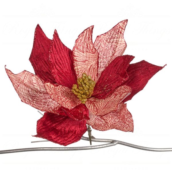 Goodwill Christmas Flowers Brocade Floral Poinsettia On Clip Burgundy Red Ff 99427