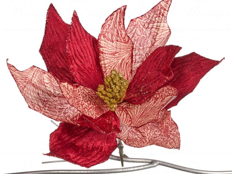 Goodwill Christmas Flowers Brocade Floral Poinsettia On Clip Burgundy Red Ff 99427