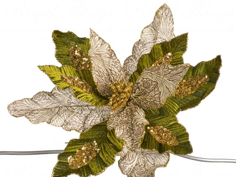 Goodwill Christmas Flowers Brocade Floral Poinsettia On Clip Green Ff 99413