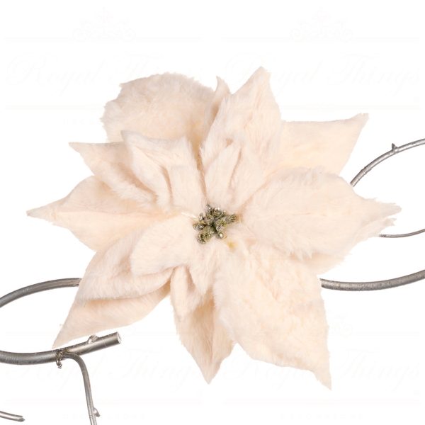 Goodwill Christmas Flowers Furry Poinsettia On Clip Cream Al 75212