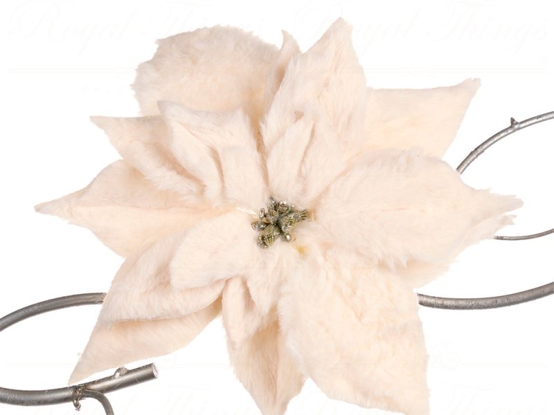 Goodwill Christmas Flowers Furry Poinsettia On Clip Cream Al 75212